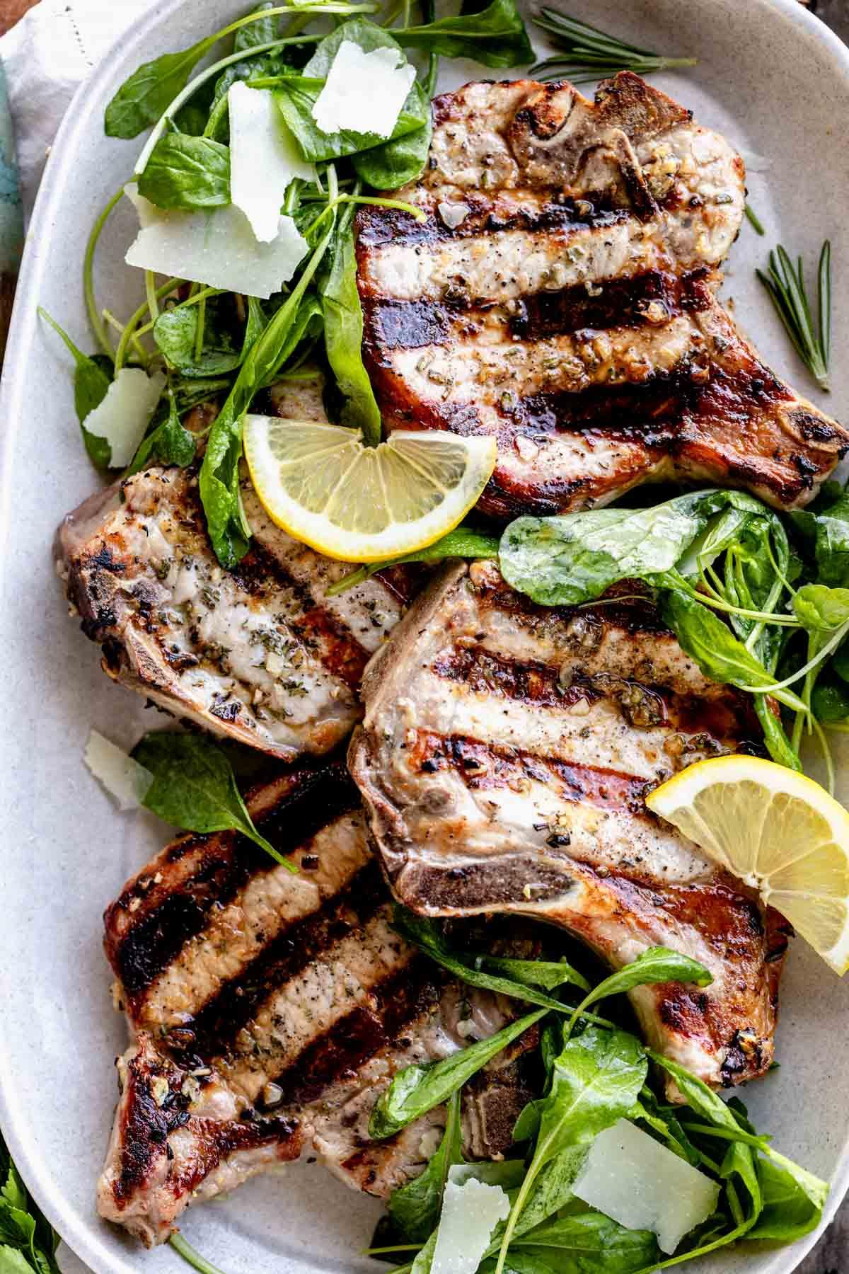 Grilled Lemon Rosemary Pork Chops with Arugula Salad - Healthy ...